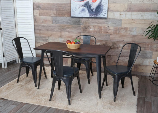 Cosmo Casa - Set van 4 Eetkamerstoelen - Chesterfield - Kunstleer - Zwartgrijs