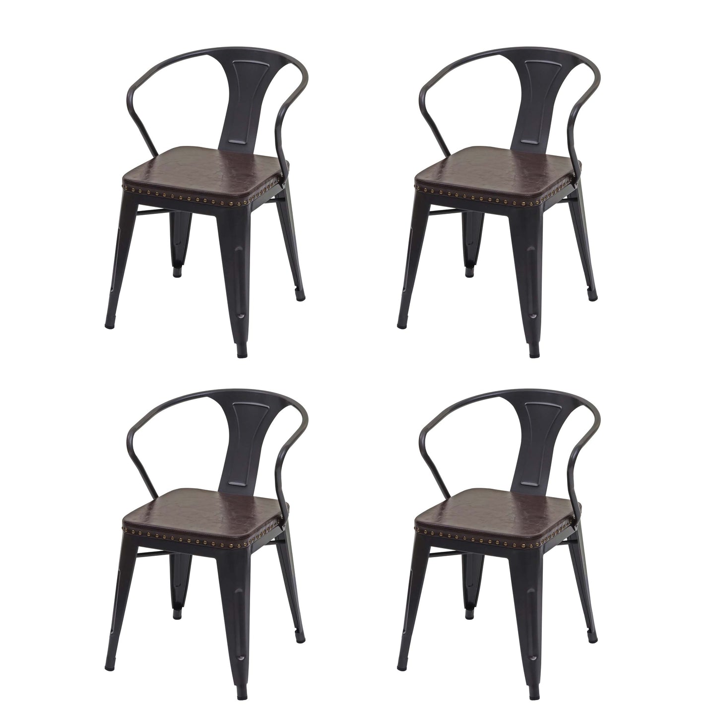 Cosmo Casa - Set van 4 Eetkamerstoelen - Chesterfield - Kunstleer - Zwartbruin