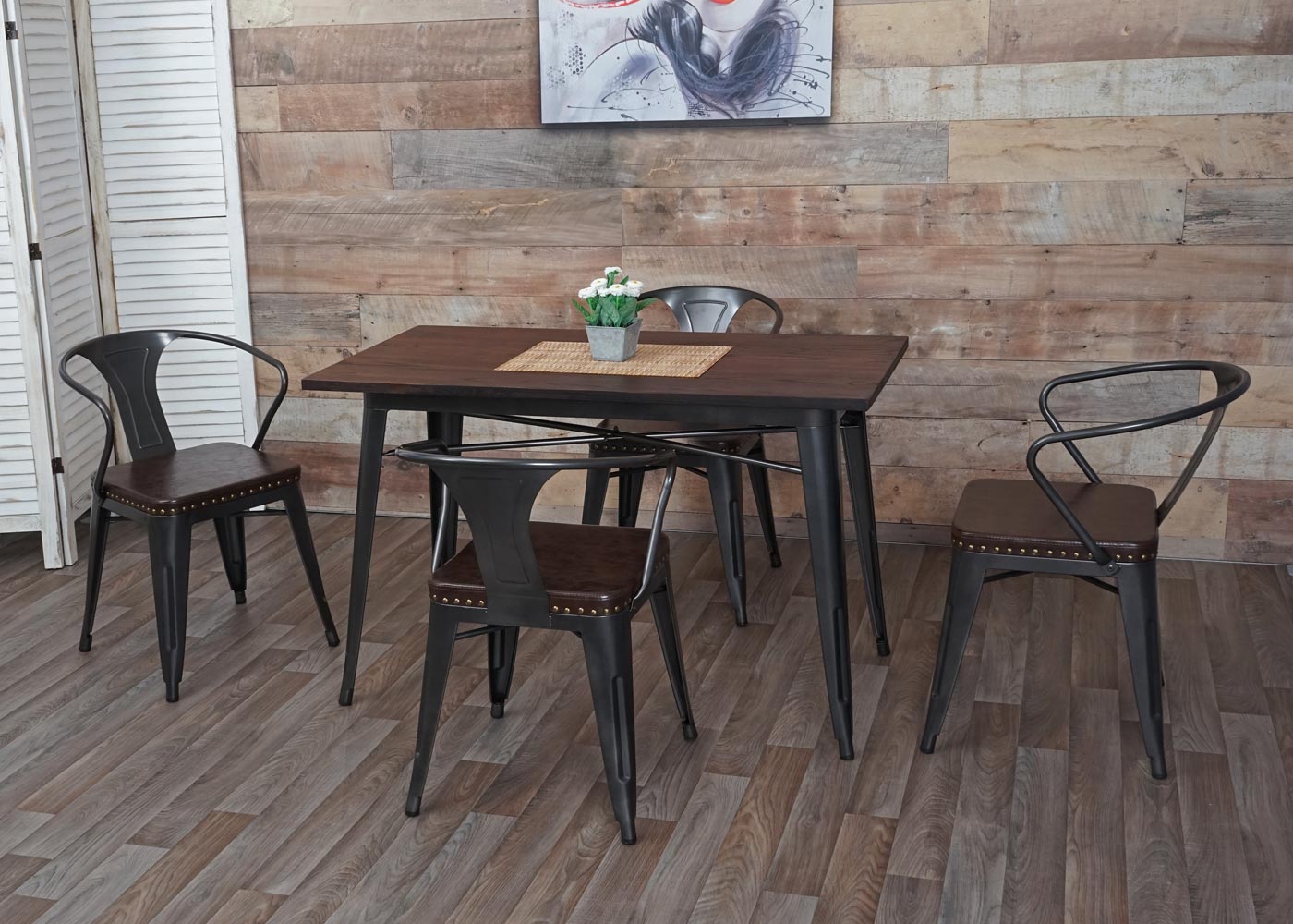 Cosmo Casa - Set van 4 Eetkamerstoelen - Chesterfield - Kunstleer - Zwartbruin