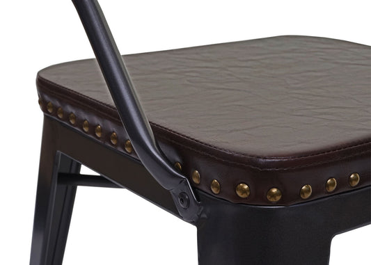 Cosmo Casa - Set van 4 Eetkamerstoelen - Chesterfield - Kunstleer - Zwartbruin