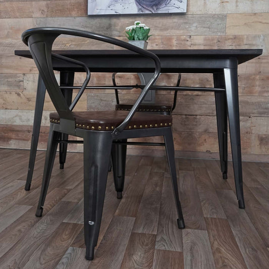 Cosmo Casa - Set van 2 Eetkamerstoelen - Industrieel - Kunstleer - Zwartbruin