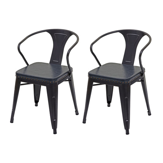 Cosmo Casa - Set van 2 Eetkamerstoelen - Chesterfield - Kunstleer - Zwartgrijs