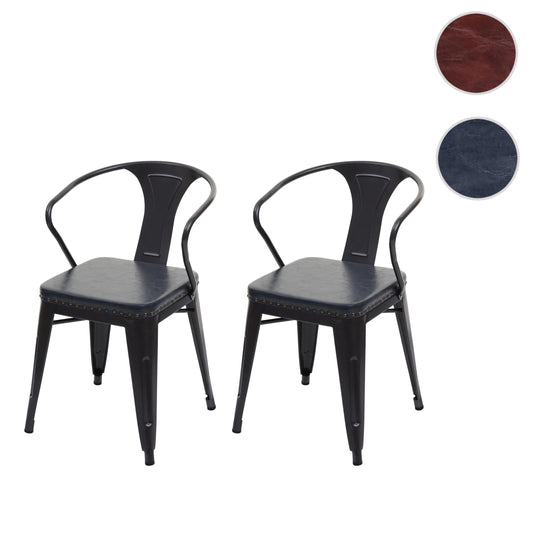 Cosmo Casa - Set van 2 Eetkamerstoelen - Chesterfield - Kunstleer - Zwartgrijs