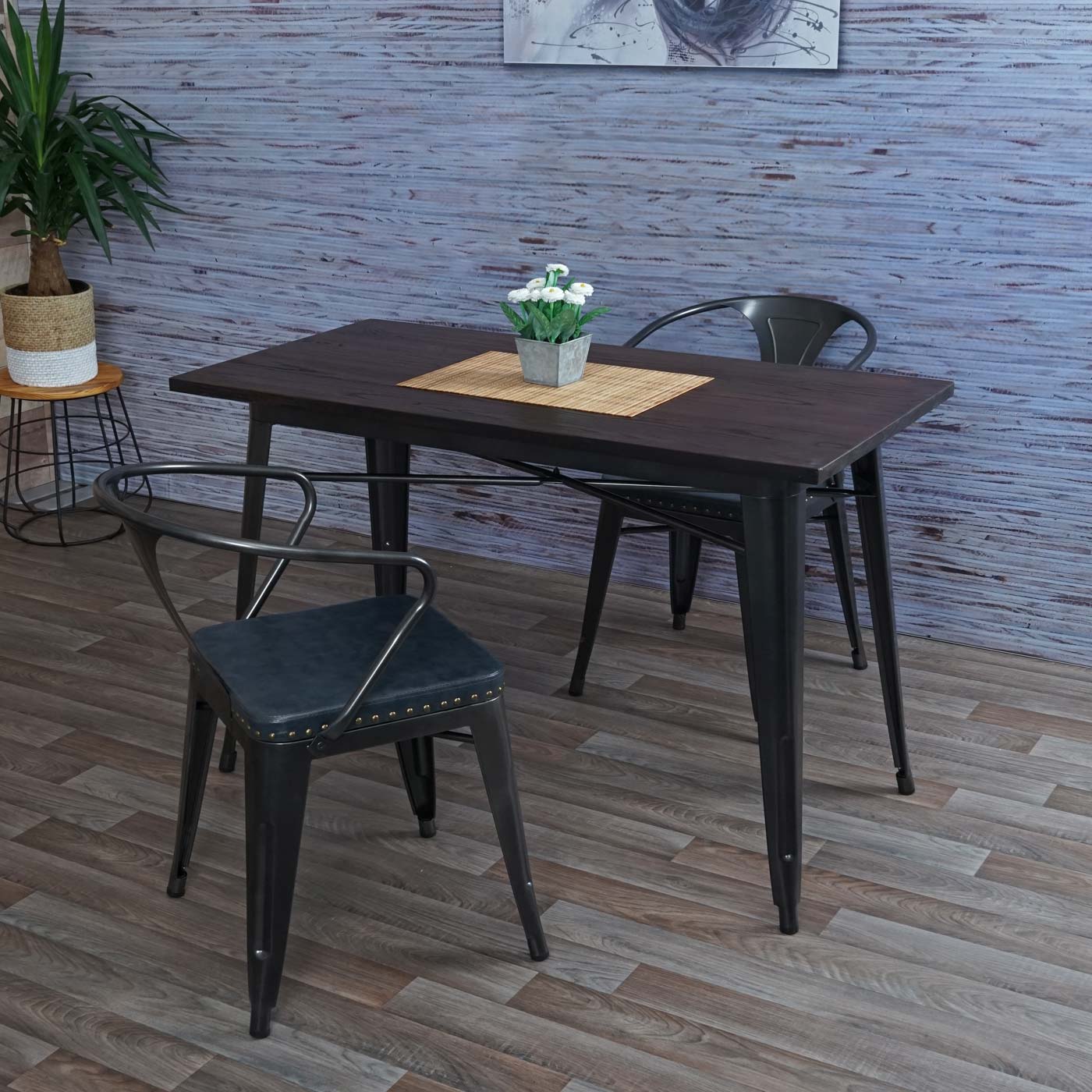 Cosmo Casa - Set van 2 Eetkamerstoelen - Chesterfield - Kunstleer - Zwartgrijs