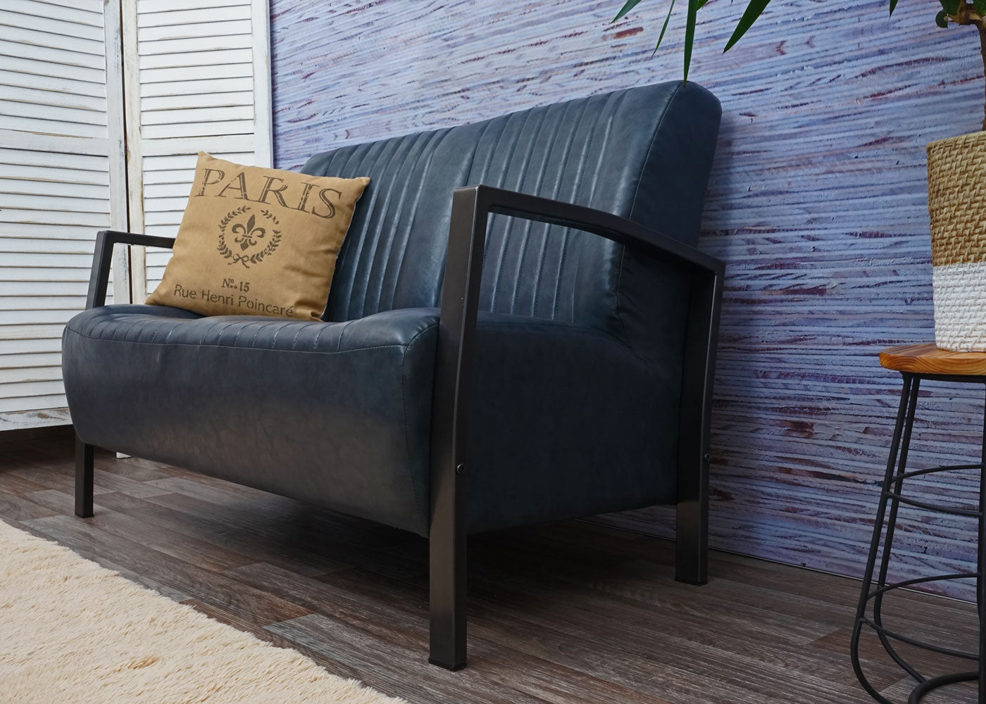 Cosmo Casa - 2-zitsbank - Industrieel - Kunstleer - Vintage grijs