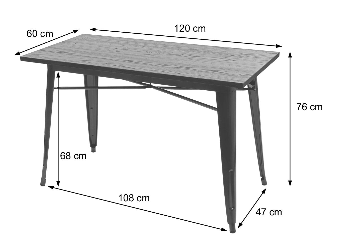 Cosmo Casa - Eettafel - Bistro - Metaal & Iepenhout - Zwartbruin - 120×60 cm
