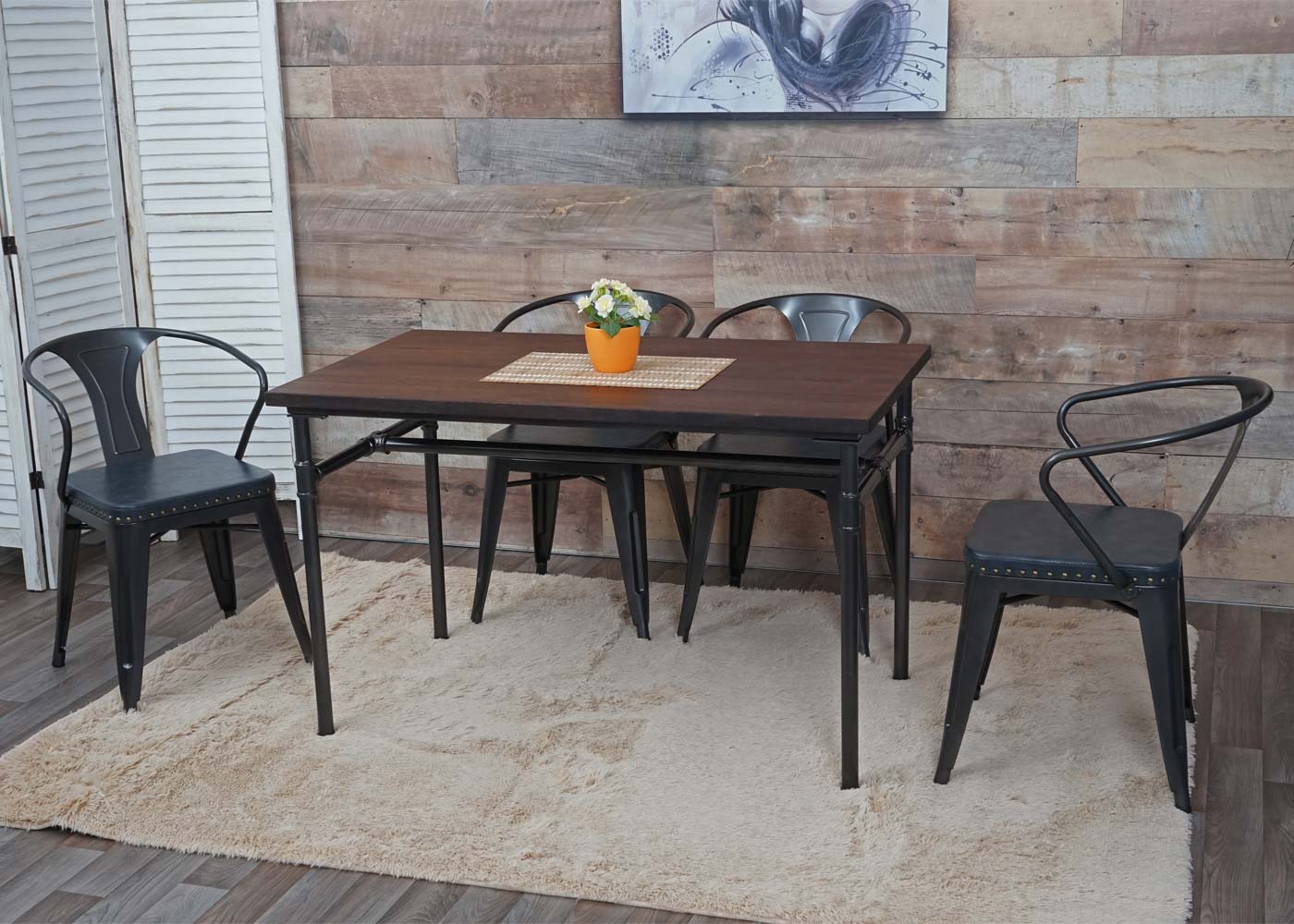 Cosmo Casa - Eettafel - Industrieel - Iepenhout - Zwartbruin - 120×70 cm