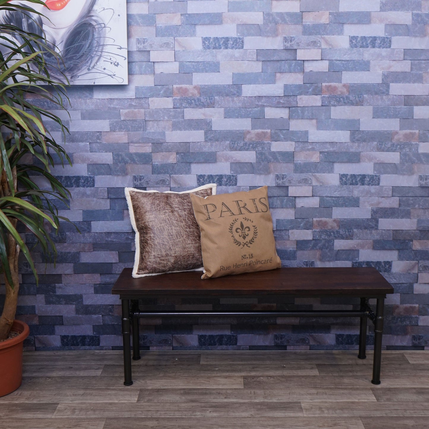 Cosmo Casa - Eetkamerbankkruk - Industrieel design - Iepenhout - Zwartbruin - 120×35 cm