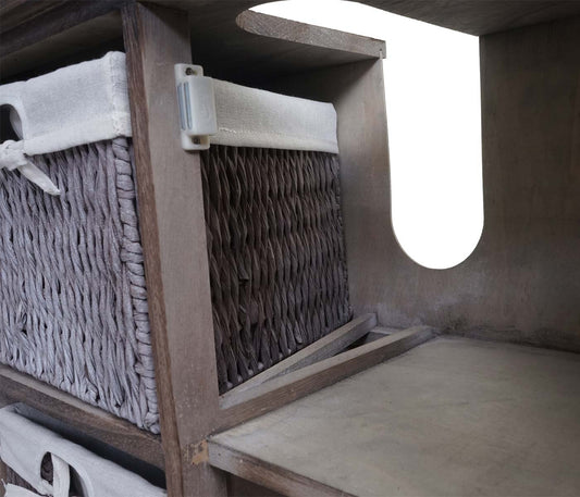 Cosmo Casa - Gootsteenonderkast met mandlade - Badkamermeubel - Massief hout - Shabby bruin - 60 x 65 x 31 cm