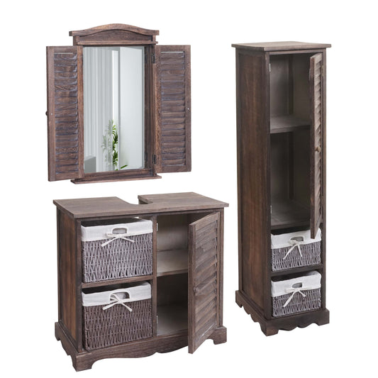 Cosmo Casa - Badkamerset - Hoge kast wastafelonderkast wandspiegel - Multi-materiaal - Shabby bruin