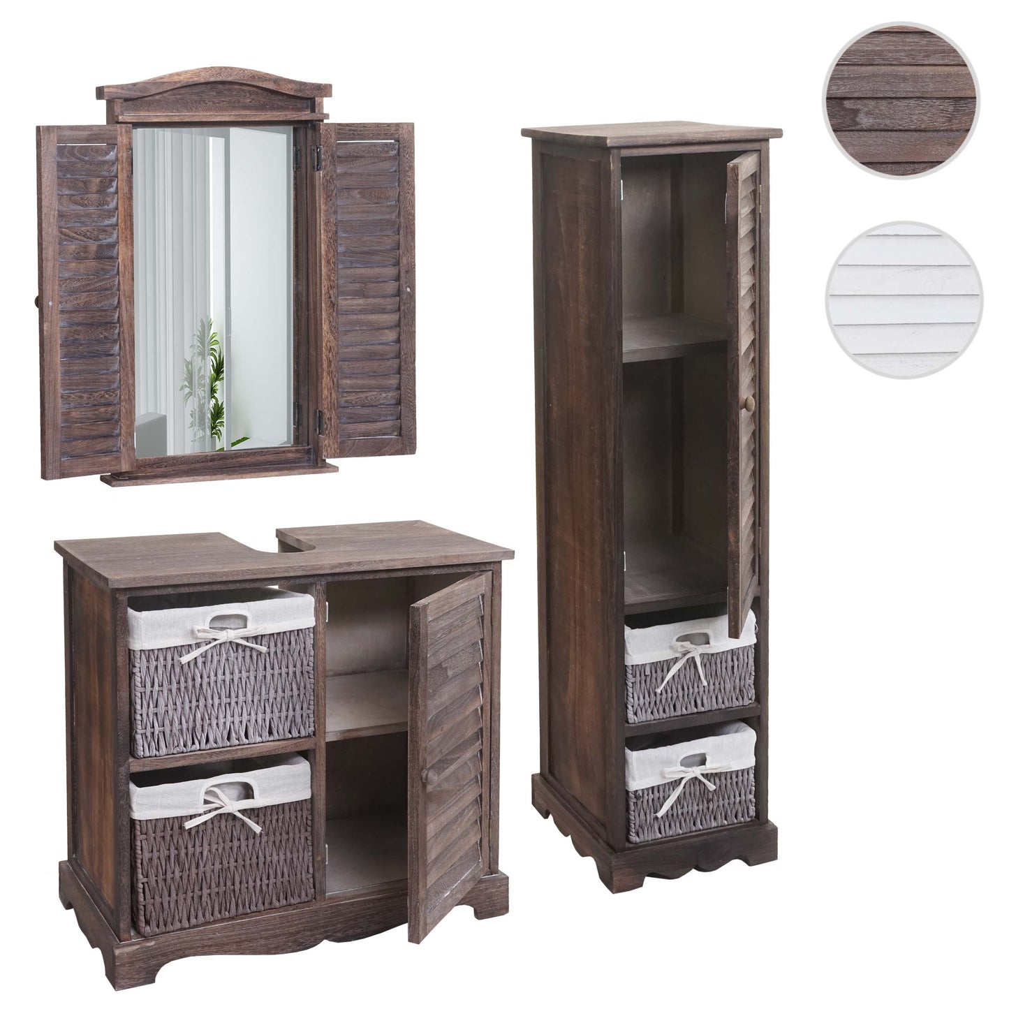 Cosmo Casa - Badkamerset - Hoge kast wastafelonderkast wandspiegel - Multi-materiaal - Shabby bruin