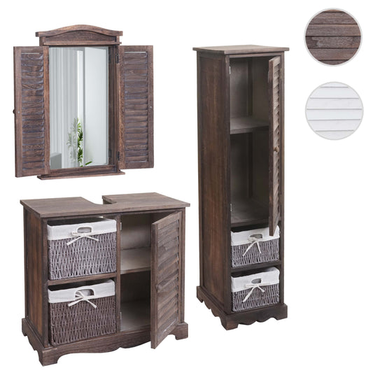 Cosmo Casa - Badkamerset - Hoge kast wastafelonderkast wandspiegel - Multi-materiaal - Shabby bruin