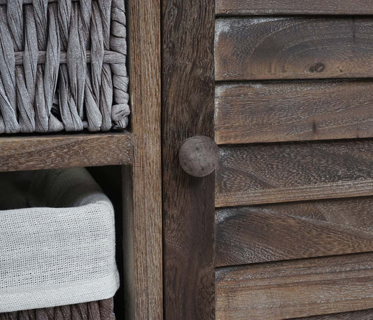 Cosmo Casa - Gootsteenonderkast met mandlade - Badkamermeubel - Massief hout - Shabby bruin - 60 x 65 x 31 cm