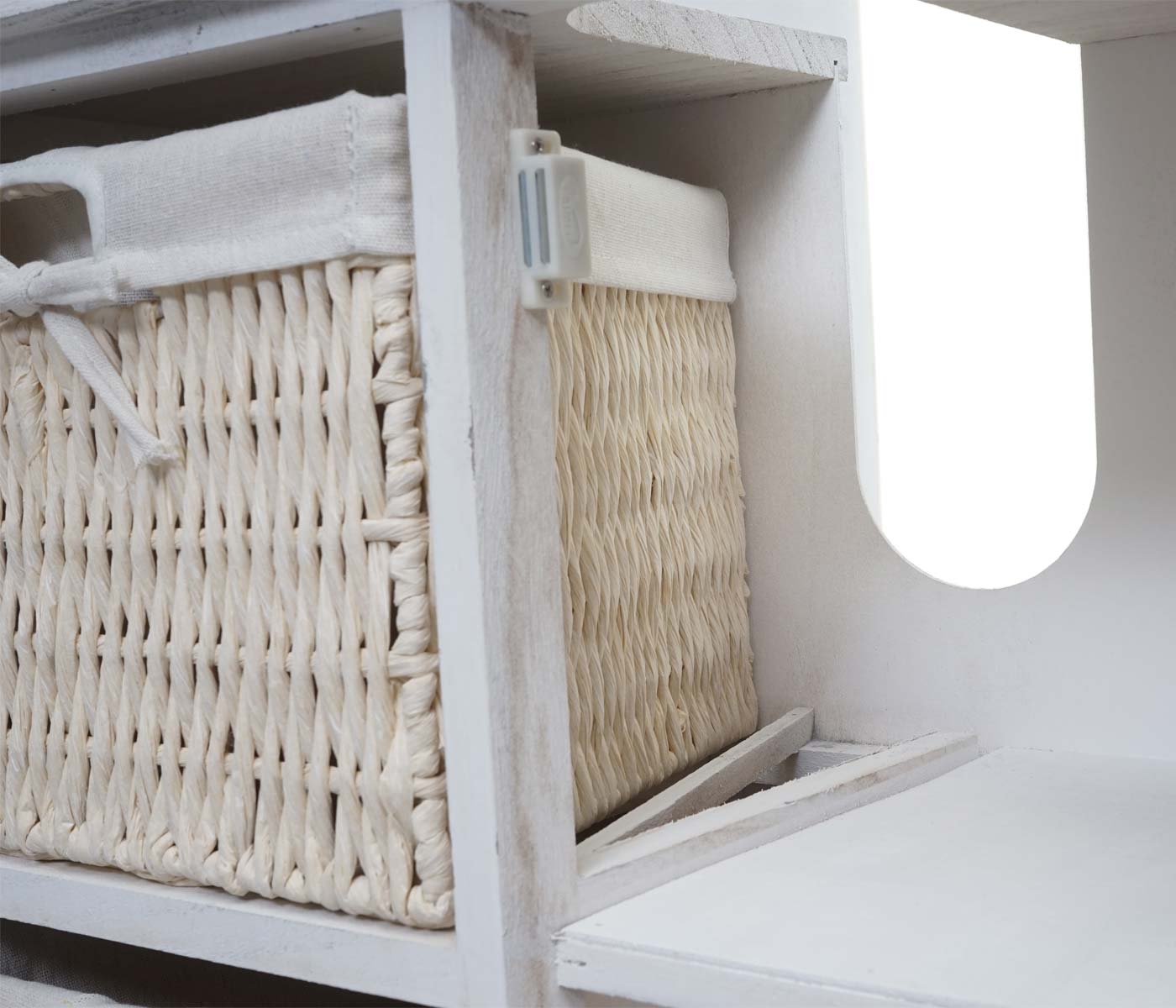 Cosmo Casa - Gootsteenonderkast met mandlade - Badkamermeubel - Massief hout - Shabby white - 60 x 65 x 31 cm