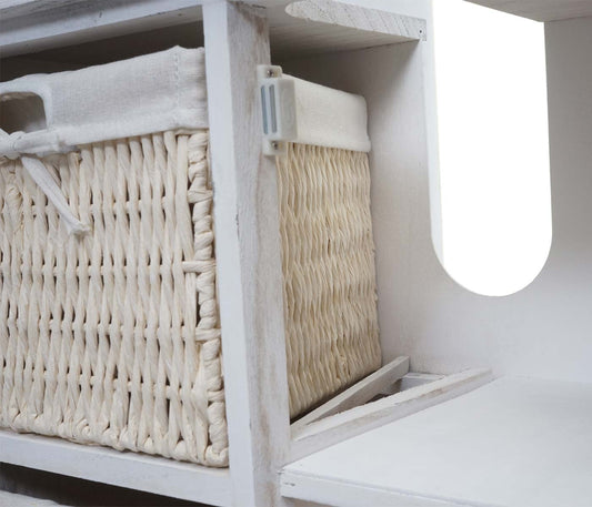 Cosmo Casa - Gootsteenonderkast met mandlade - Badkamermeubel - Massief hout - Shabby white - 60 x 65 x 31 cm