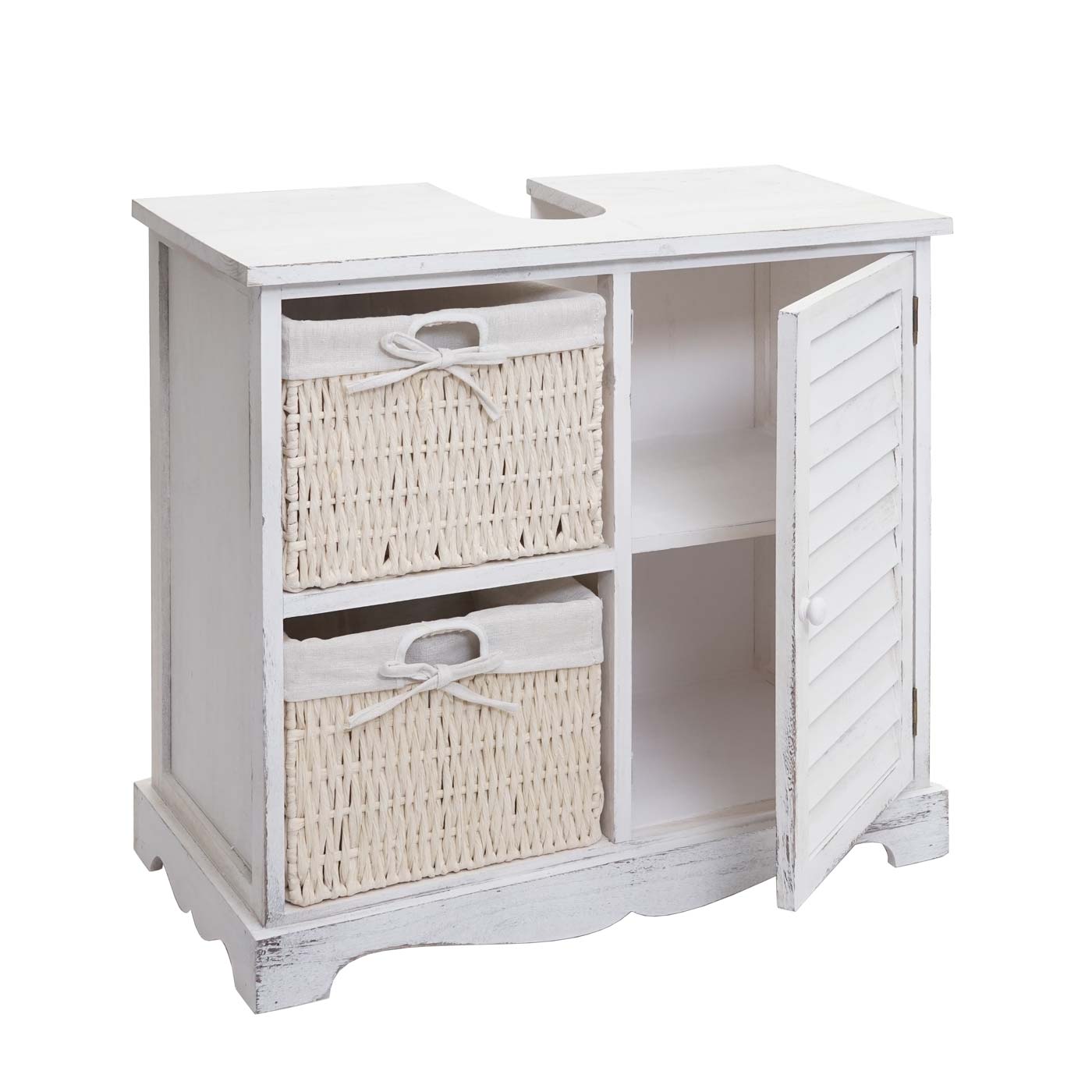 Cosmo Casa - Badkamerset - Hoge kast wastafelonderkast wandspiegel - Multi-materiaal - Shabby white