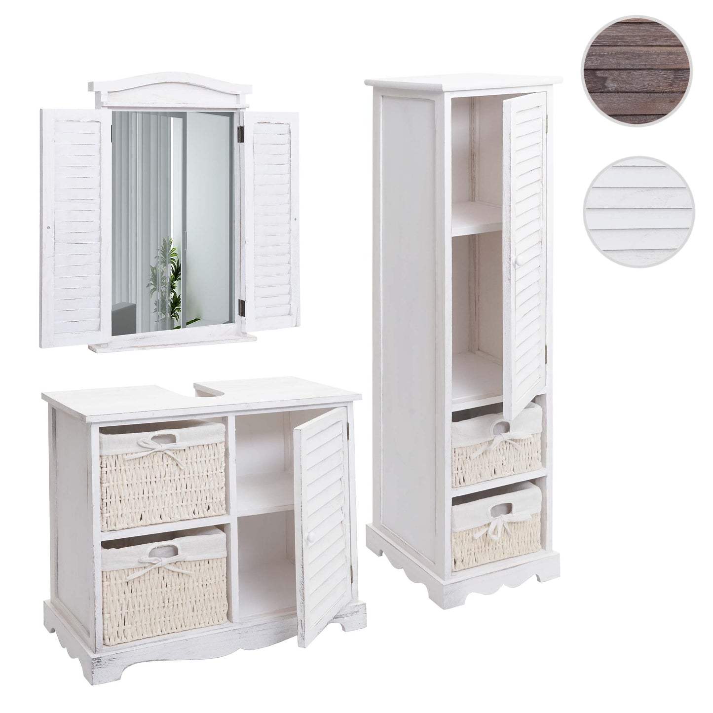 Cosmo Casa - Badkamerset - Hoge kast wastafelonderkast wandspiegel - Multi-materiaal - Shabby white
