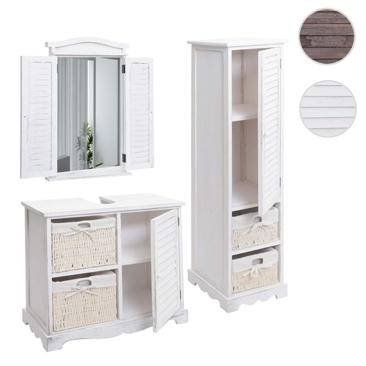 Cosmo Casa - Badkamerset - Hoge kast wastafelonderkast wandspiegel - Multi-materiaal - Shabby white