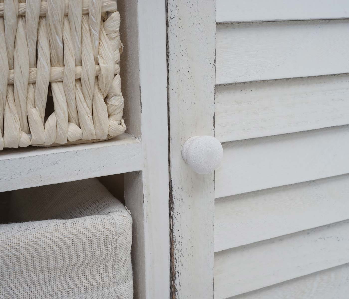 Cosmo Casa - Gootsteenonderkast met mandlade - Badkamermeubel - Massief hout - Shabby white - 60 x 65 x 31 cm