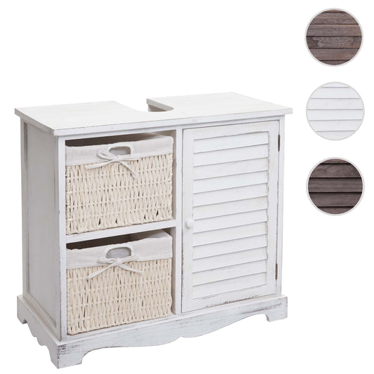 Cosmo Casa - Gootsteenonderkast met mandlade - Badkamermeubel - Massief hout - Shabby white - 60 x 65 x 31 cm