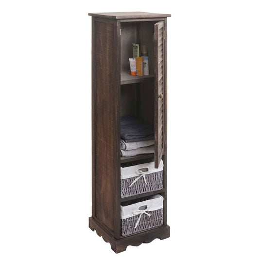 Cosmo Casa - Badkamerladekast met plank - Badkamermeubel - Massief hout - Shabby bruin - 120 x 27 x 29 cm