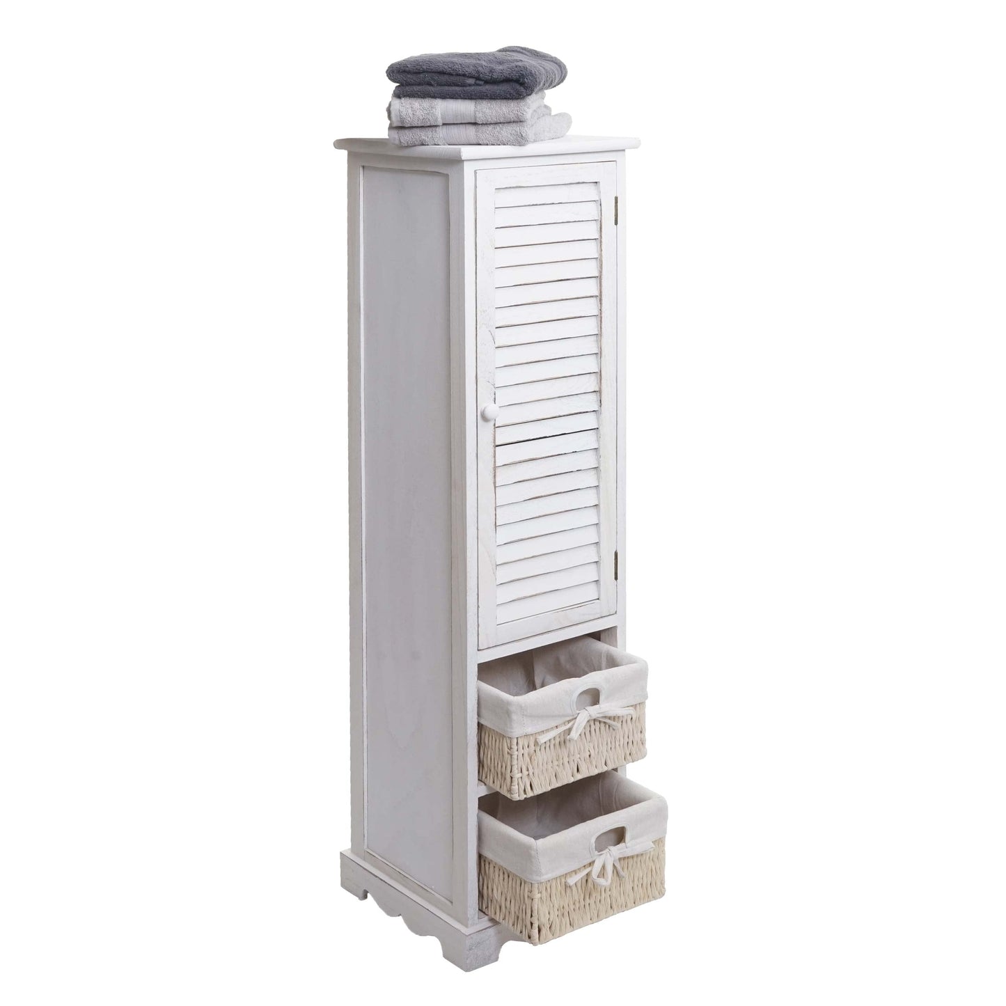 Cosmo Casa - Badkamerladekast met plank - Badkamermeubel - Massief hout - Shabby white - 120 x 27 x 29 cm