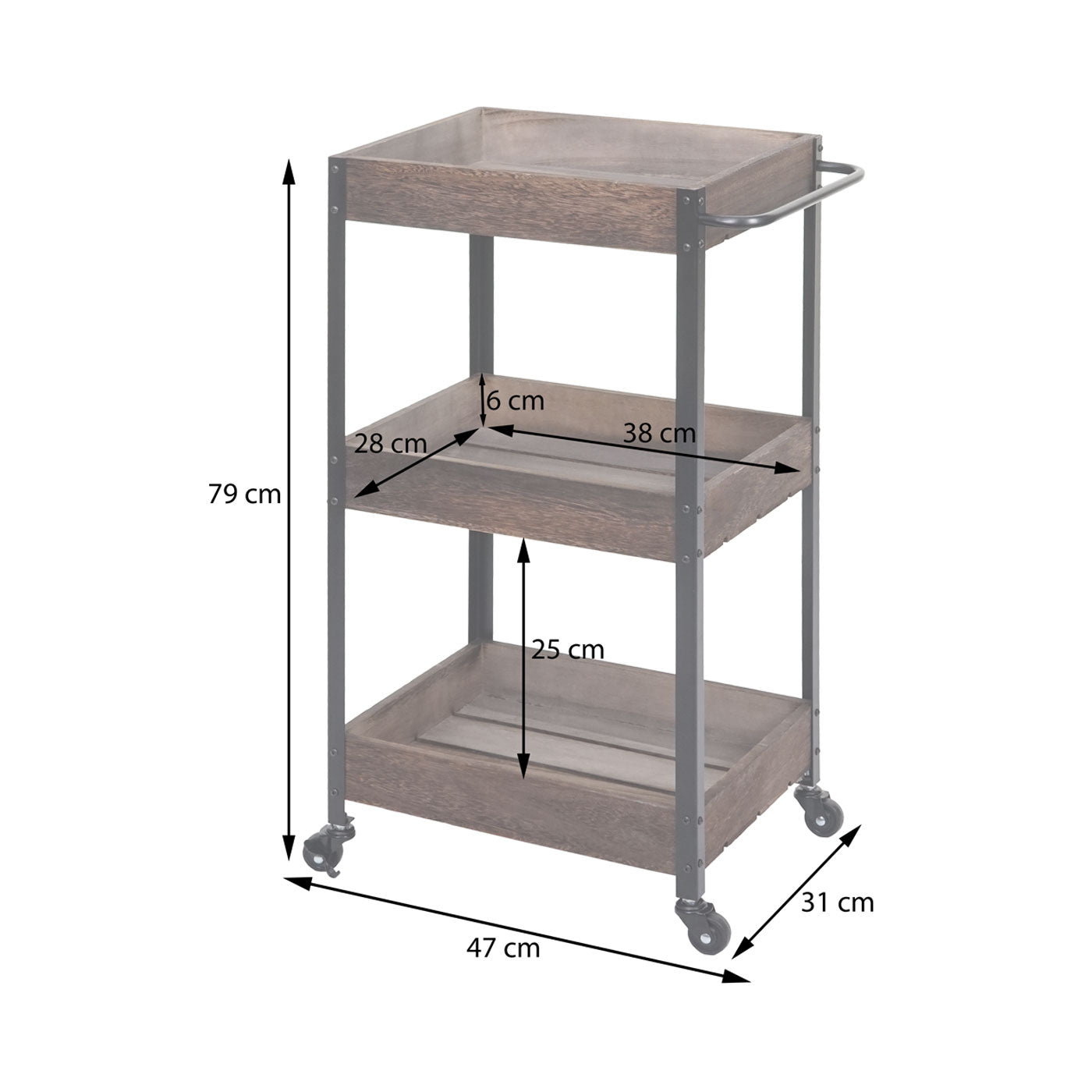 Cosmo Casa - Serveerwagen - Keukenwagen barwagen theewagen zijwagen - Massief hout - Shabby bruin