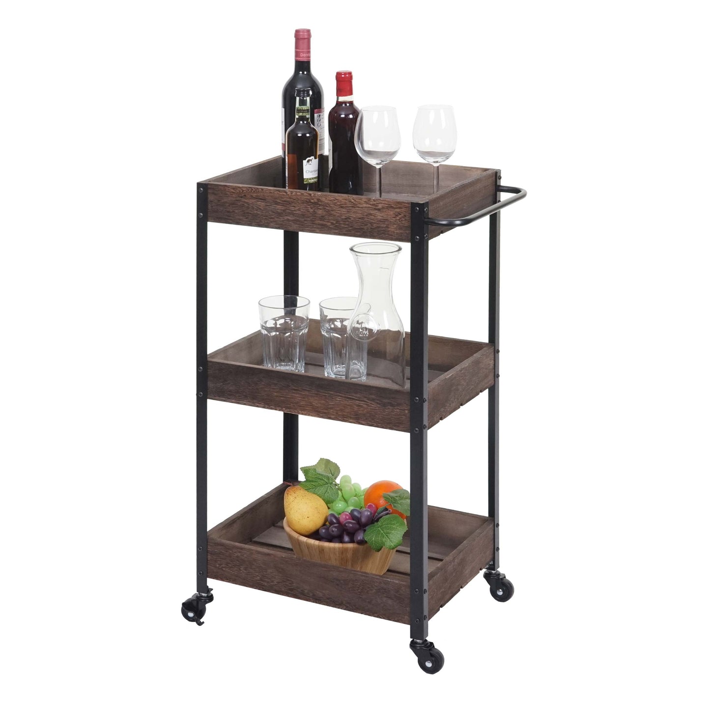 Cosmo Casa - Serveerwagen - Keukenwagen barwagen theewagen zijwagen - Massief hout - Shabby bruin