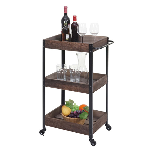 Cosmo Casa - Serveerwagen - Keukenwagen barwagen theewagen zijwagen - Massief hout - Shabby bruin