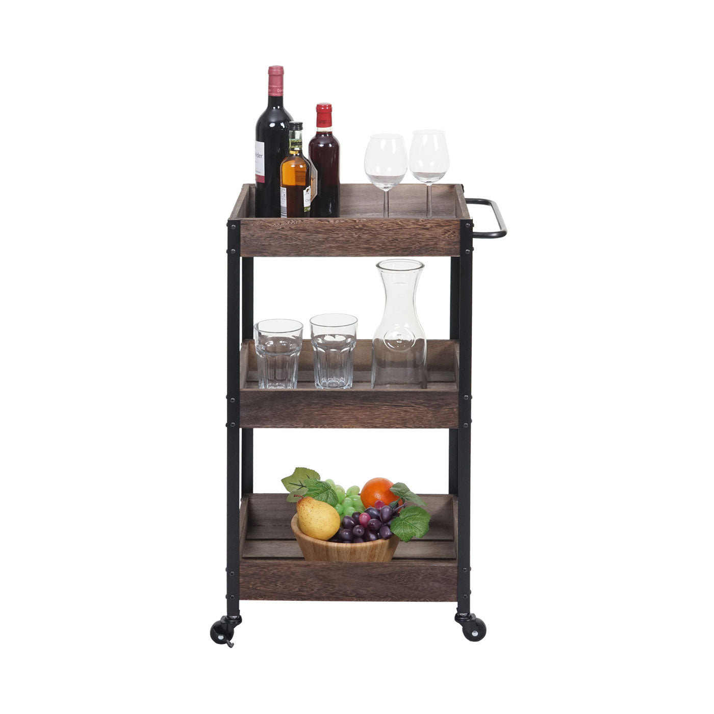 Cosmo Casa - Serveerwagen - Keukenwagen barwagen theewagen zijwagen - Massief hout - Shabby bruin