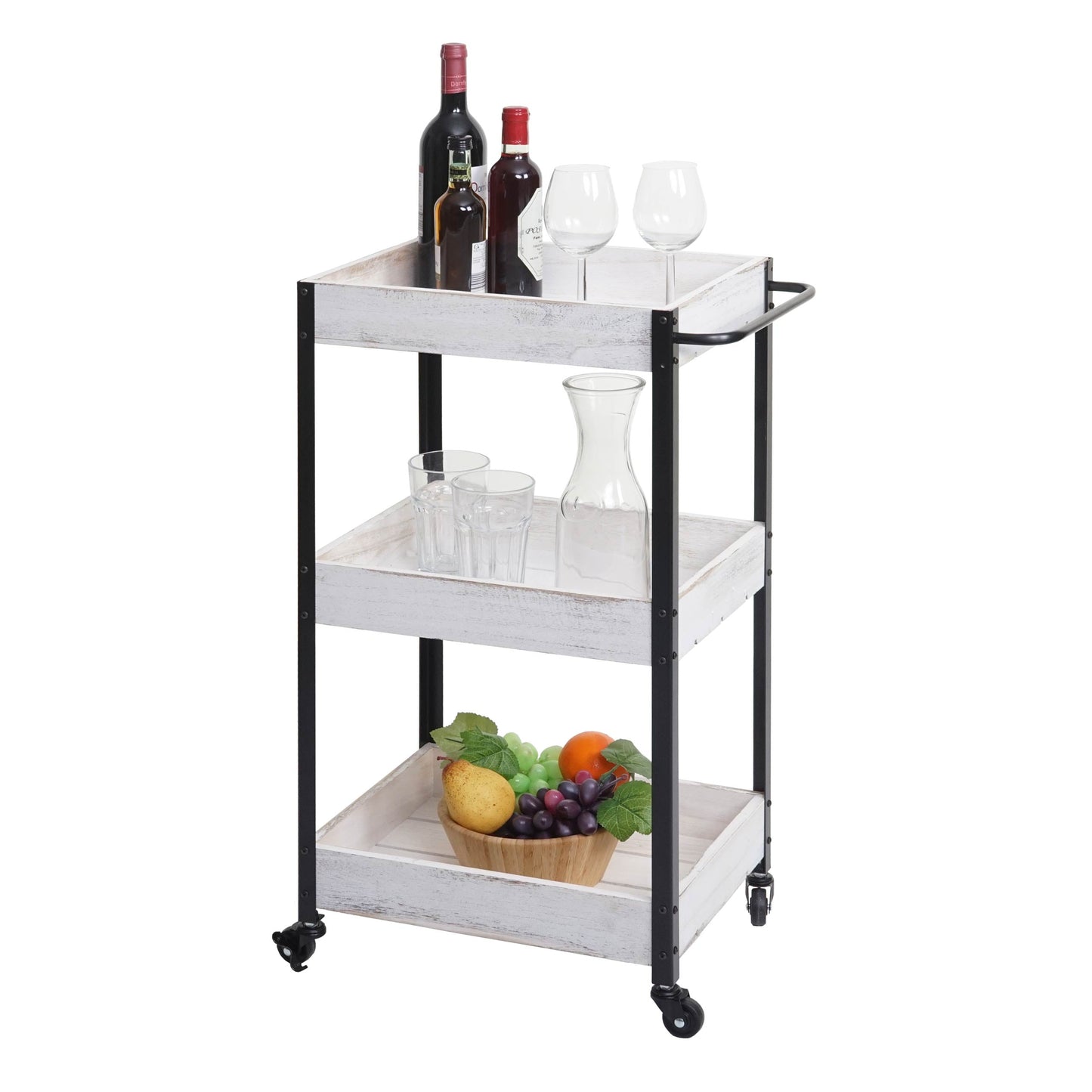 Cosmo Casa - Serveerwagen - Keukenwagen barwagen theewagen zijwagen - Massief hout - Shabby white