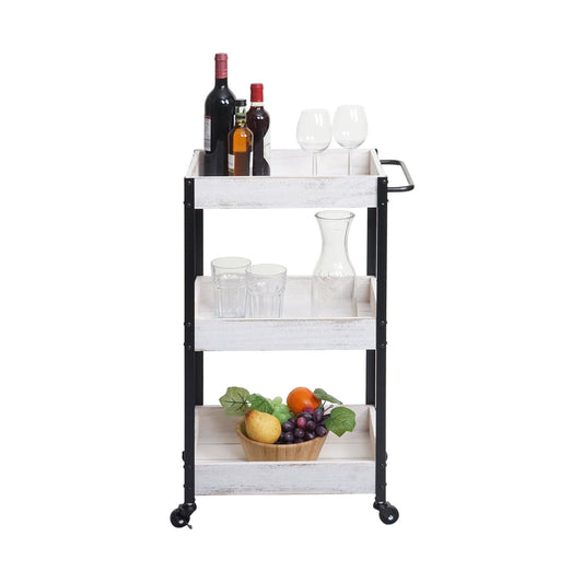 Cosmo Casa - Serveerwagen - Keukenwagen barwagen theewagen zijwagen - Massief hout - Shabby white