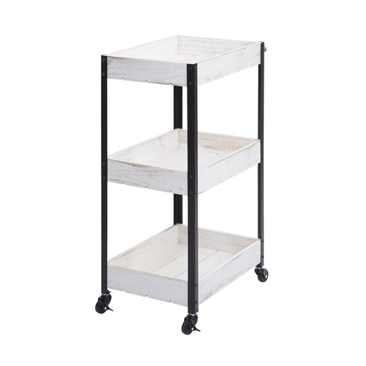 Cosmo Casa - Serveerwagen - Keukenwagen barwagen theewagen zijwagen - Massief hout - Shabby white