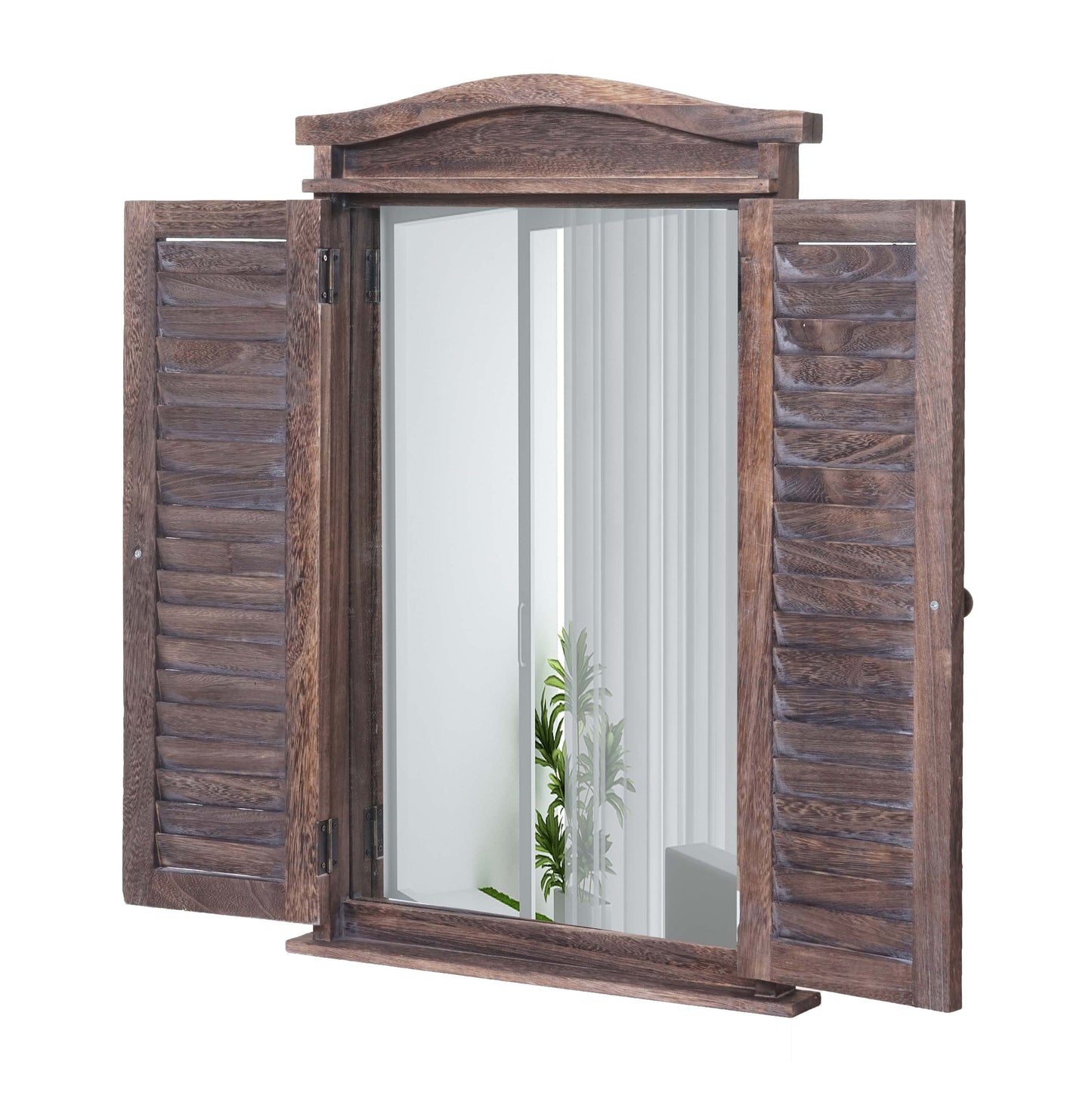 Cosmo Casa - Wandspiegel raam met luiken - Badkamerspiegel - Massief hout - Shabby bruin - 71 x 46 x 5 cm