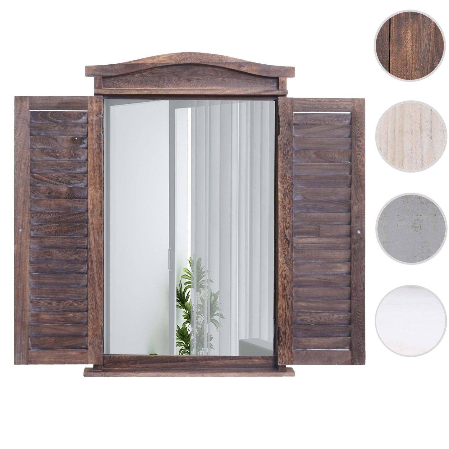 Cosmo Casa - Wandspiegel raam met luiken - Badkamerspiegel - Massief hout - Shabby bruin - 71 x 46 x 5 cm