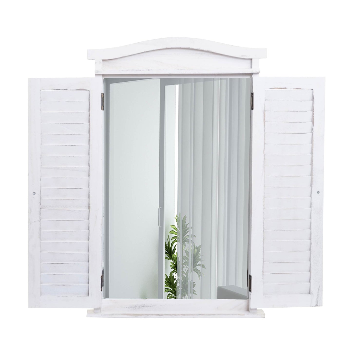 Cosmo Casa - Wandspiegel raam met luiken - Badkamerspiegel - Massief hout - Shabby white - 71 x 46 x 5 cm