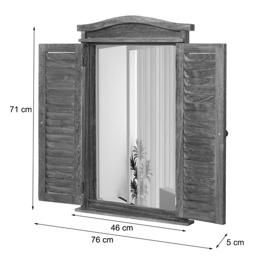 Cosmo Casa - Wandspiegel raam met luiken - Badkamerspiegel - Massief hout - Shabby white - 71 x 46 x 5 cm
