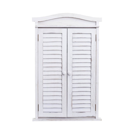 Cosmo Casa - Wandspiegel raam met luiken - Badkamerspiegel - Massief hout - Shabby white - 71 x 46 x 5 cm