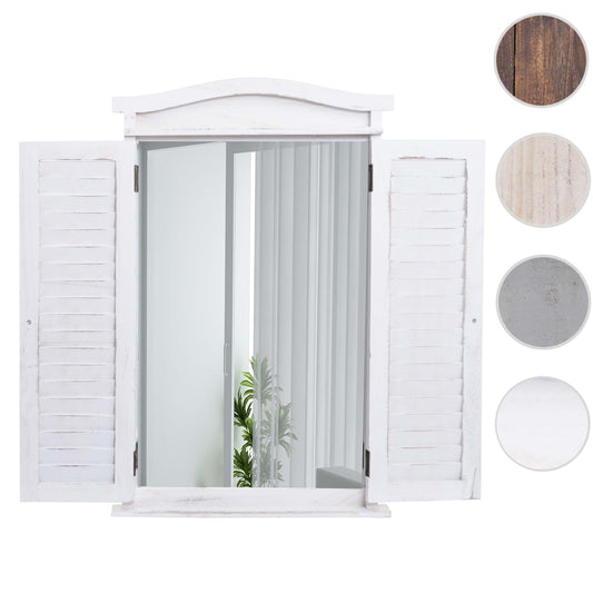 Cosmo Casa - Wandspiegel raam met luiken - Badkamerspiegel - Massief hout - Shabby white - 71 x 46 x 5 cm