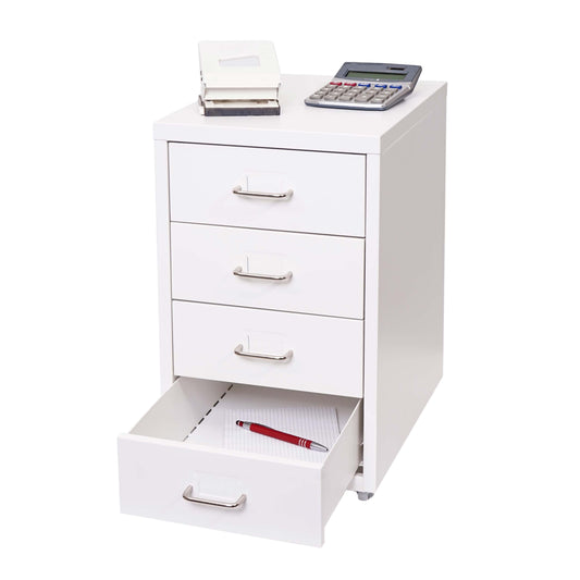 Cosmo Casa - Mobiele container - 4 laden - Metaal - Wit - 48×28×41 cm