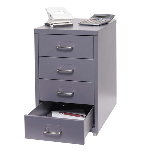 Cosmo Casa - Mobiele kast - 4 laden - Metaal - Donkergrijs - 48×28×41 cm