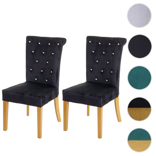Cosmo Casa - Set van 2 Eetkamerstoelen - Fluweel - Textiel - Zwart - Goudkleurige poten
