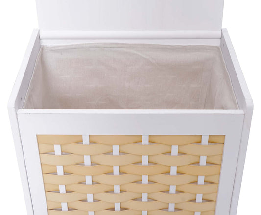 Cosmo Casa - Wasmand - 2 compartimenten - Bamboe - Wit - 61×51×35 cm