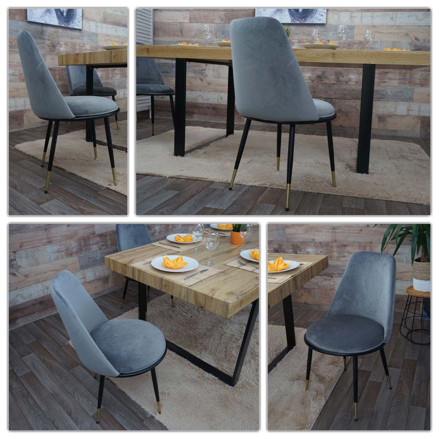 Cosmo Casa - Eetkamerstoelen set van 2 - Met armleuningen - Fluweel - Grijs