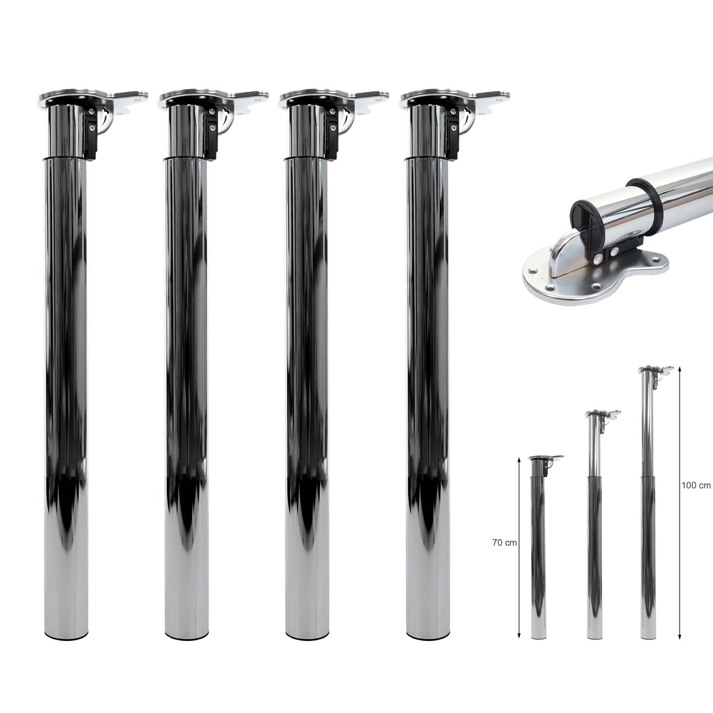 Cosmo Casa - Tafelpoten set van 4 - Opvouwbaar verstelbaar - Metaal - RVS look - 70-110cm