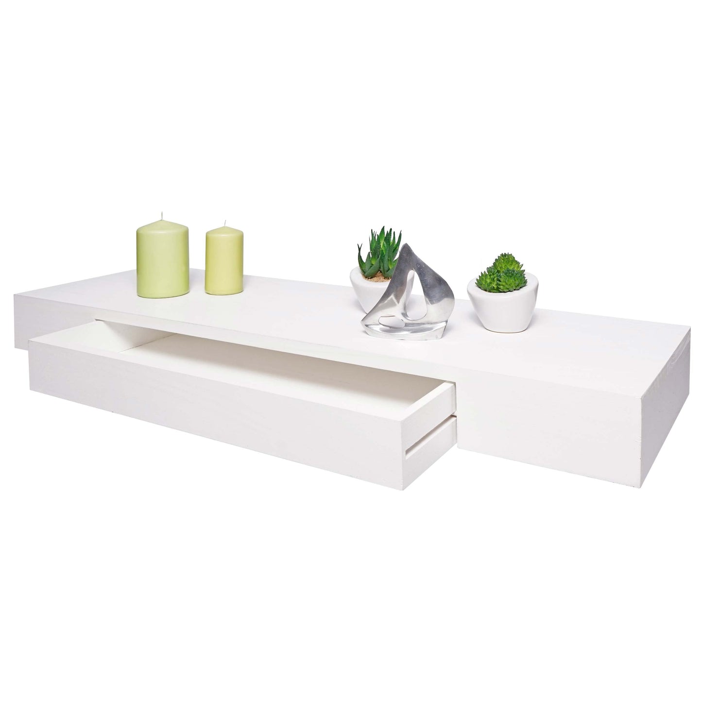 Cosmo Casa - Wandplank - Met lade - Massief hout - Wit - 80x25x8cm