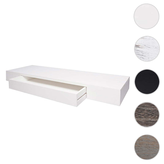 Cosmo Casa - Wandplank - Met lade - Massief hout - Wit - 80x25x8cm