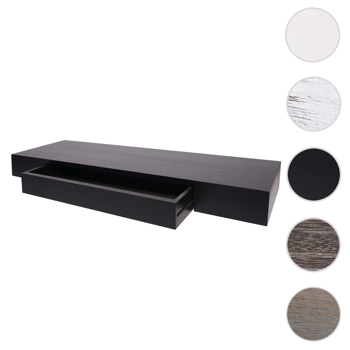 Cosmo Casa - Wandplank - Met lade - Massief hout - Zwart - 80x25x8cm