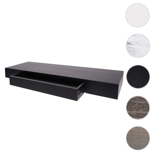 Cosmo Casa - Wandplank - Met lade - Massief hout - Zwart - 80x25x8cm