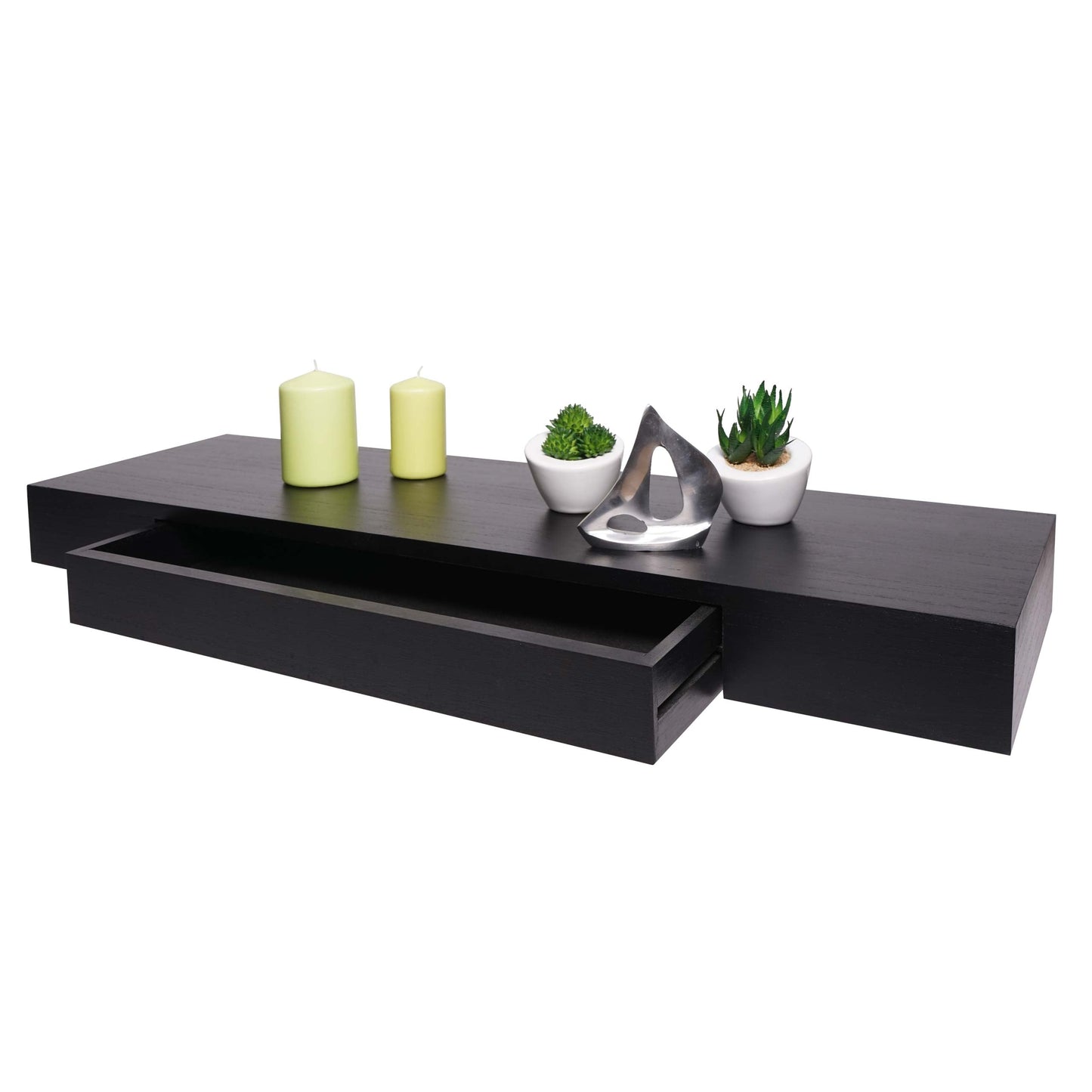 Cosmo Casa - Wandplank - Met lade - Massief hout - Zwart - 80x25x8cm